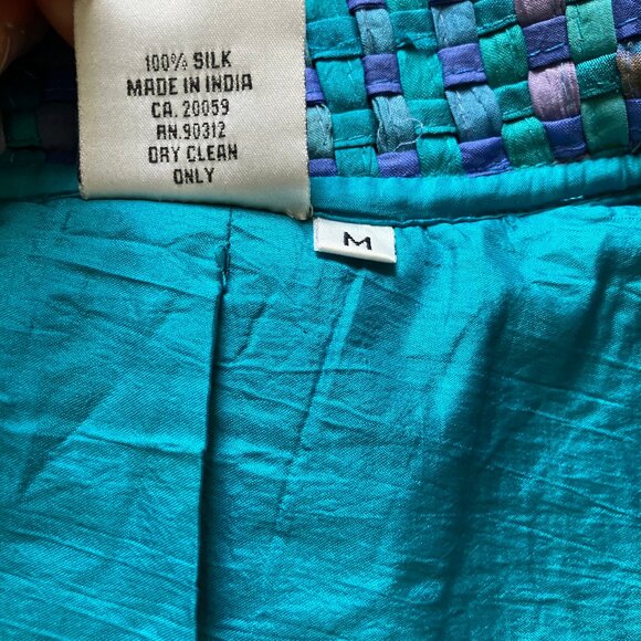 Parsley & Sage Woven 100% Silk Open Front Blazer Jacket Teal Blue/Green - Picture 6 of 6